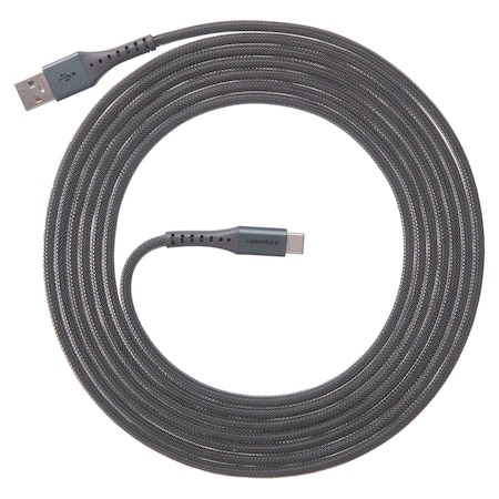 Ventev Alloy Usb A To Usb C High Speed Ultradurable Cable 10ft, Steel AC10-STLBX-266501